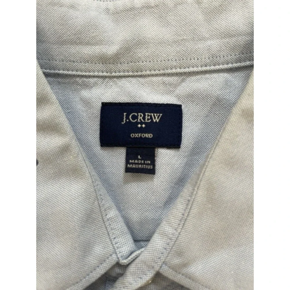 J.CREW Oxford 100% Cotton Shirt Men L Short Sleeve Button-Up Light Blue Anchors